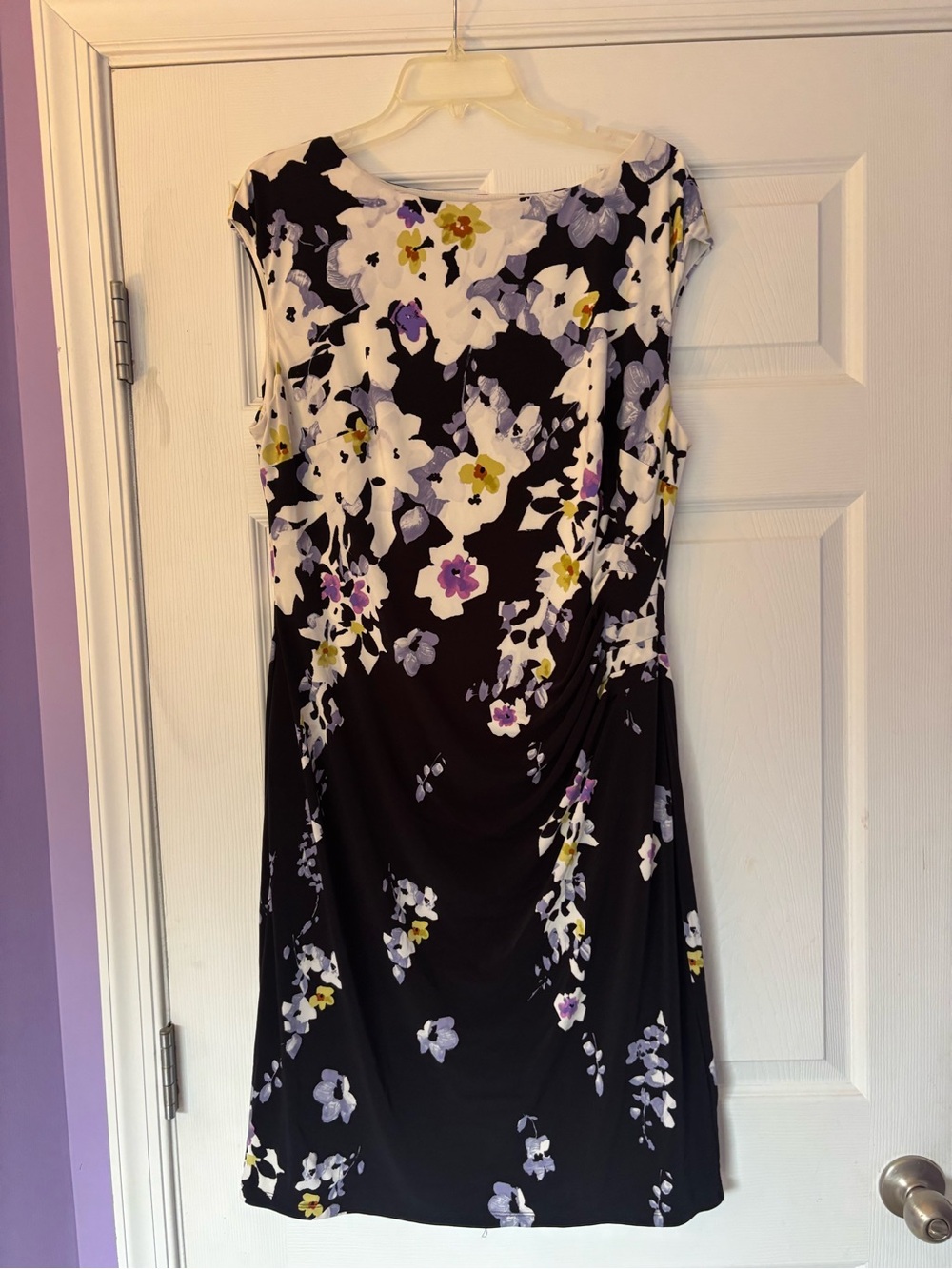 Ralph Lauren Black Floral Midi Dress with White, Lavender and Yellow Blooms